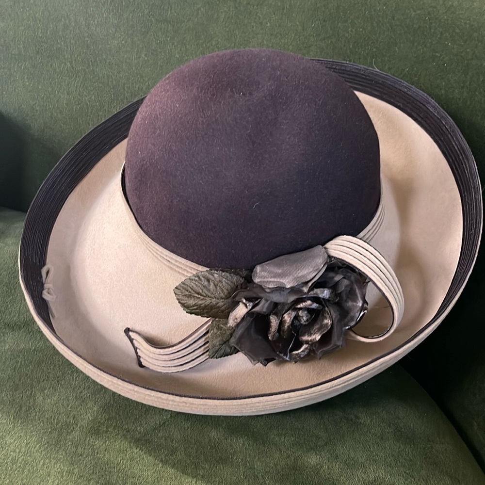VINTAGE MARZI FIRENZE RABBIT HAIR HAT BEI AND PLUM HANDMADE NEIMAN MARCUS.